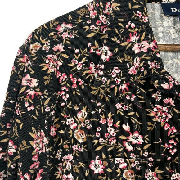 Denim & Co Womens Corduroy Button Up Shirt Size 1X Dark Floral Bohemian Casual - Picture 4 of 8